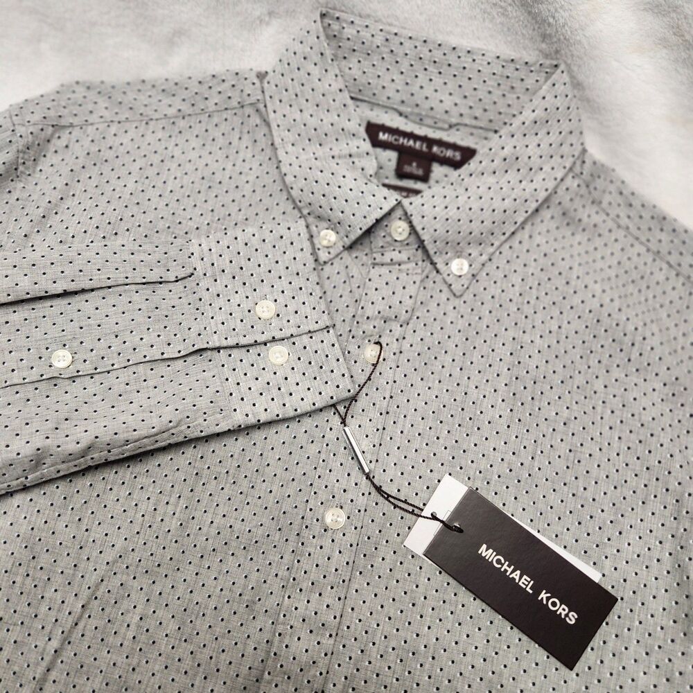 Michael Kors Mens S Slim Fit Gray Pattern Long Sleeve Button Down NWT